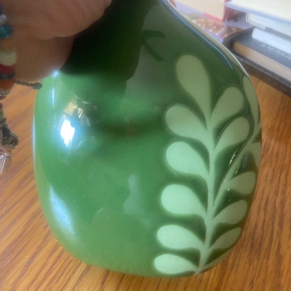Crate&Barrel Lime Green Bud Vase with Leaf Motif - Picture 2 of 5